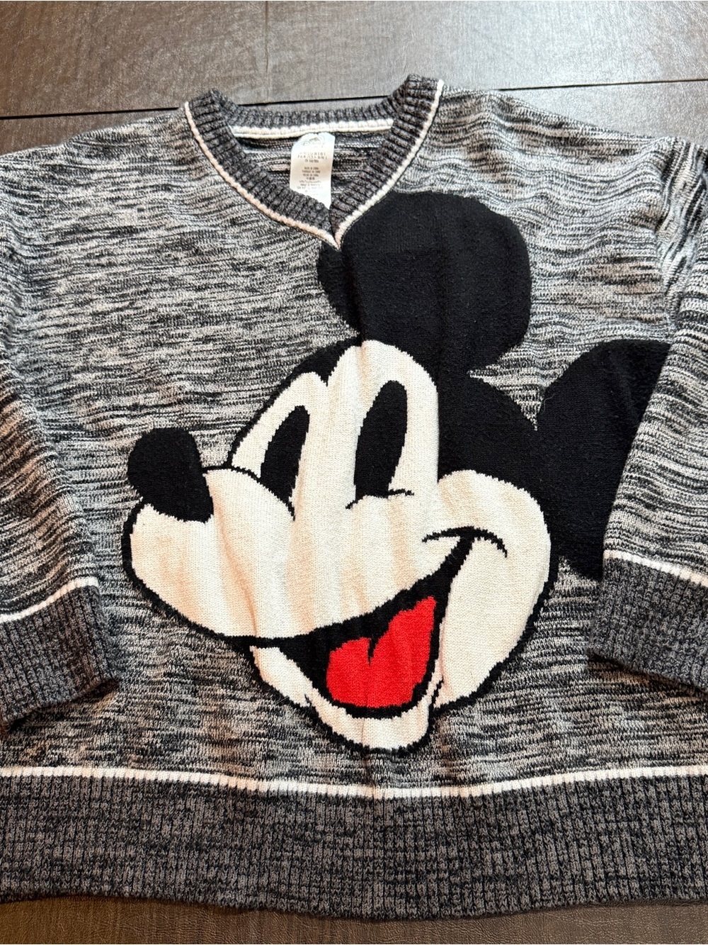Disney Gray Marled Knit Sweater with Black and White Details